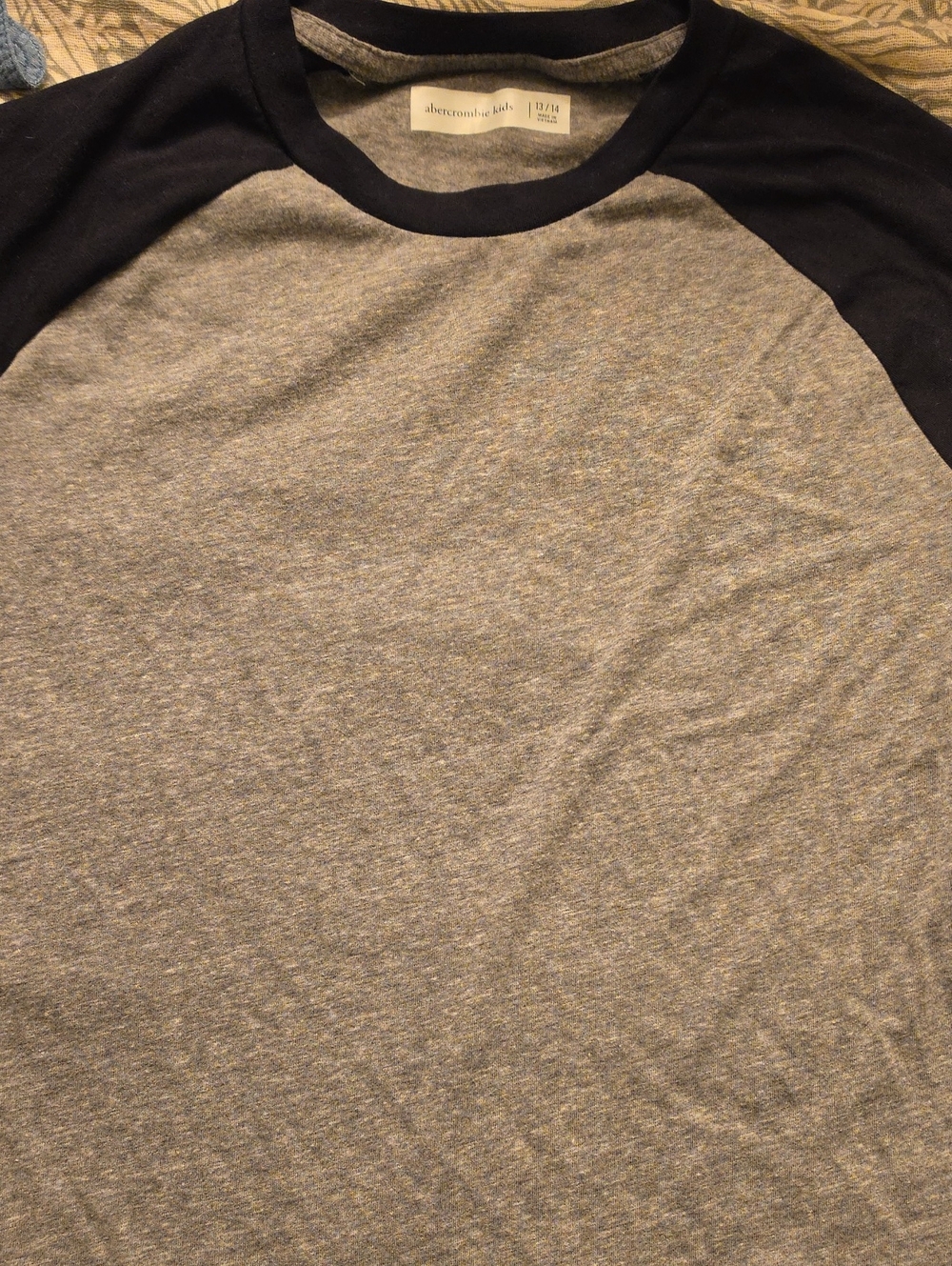 Abercrombie & Fitch Kid's Grey Body with Navy Raglan Short Sleeve Tee